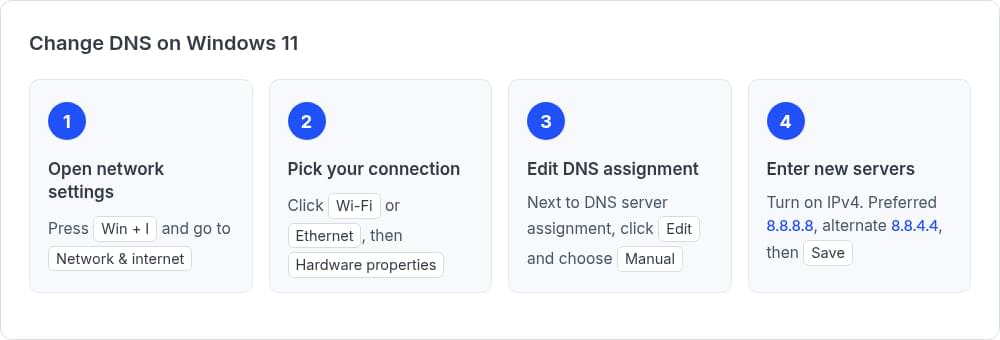 How to change DNS on Windows 11 in four steps How to change DNS on Windows 11 in four steps
