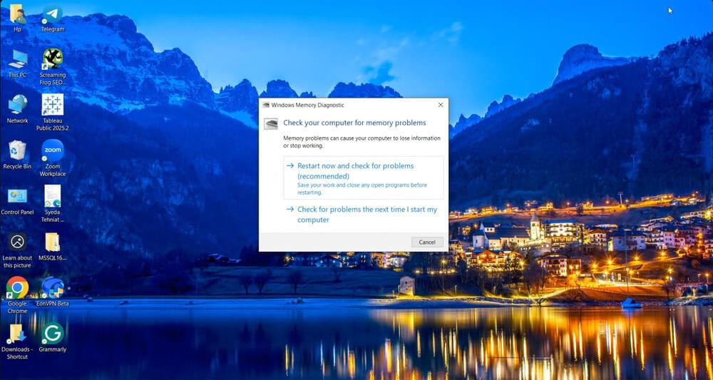 Windows memory diagnostic
